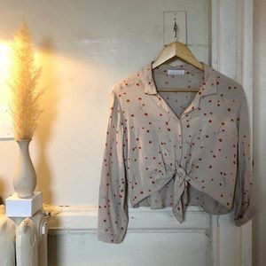 OAK + FORT floral tie-front blouse. Lightly worn.